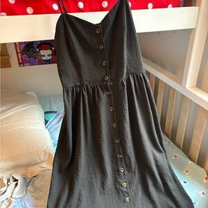 H&M Black Midi Dress with Button Detail